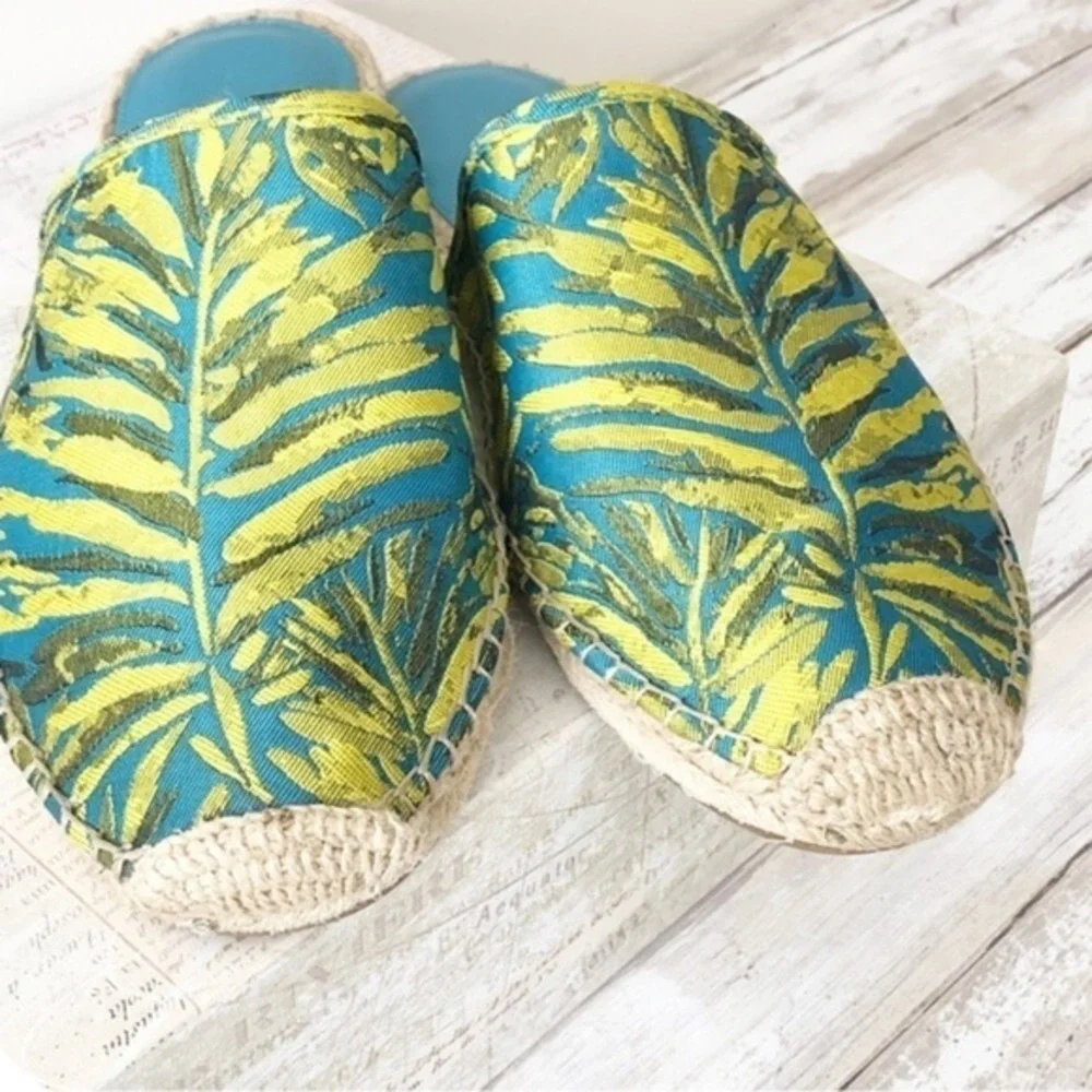 Marc Fisher Palm Leaf Slip On Jute Espadrille Size 9.5M Summer Resort Vacation